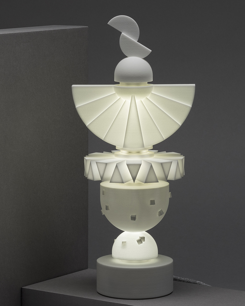 ying chang's uniquely-shaped lamp series stack up using fitted magnetic connectors