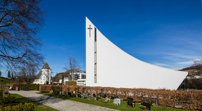link architects designs heaven-reaching ålgård church in norway