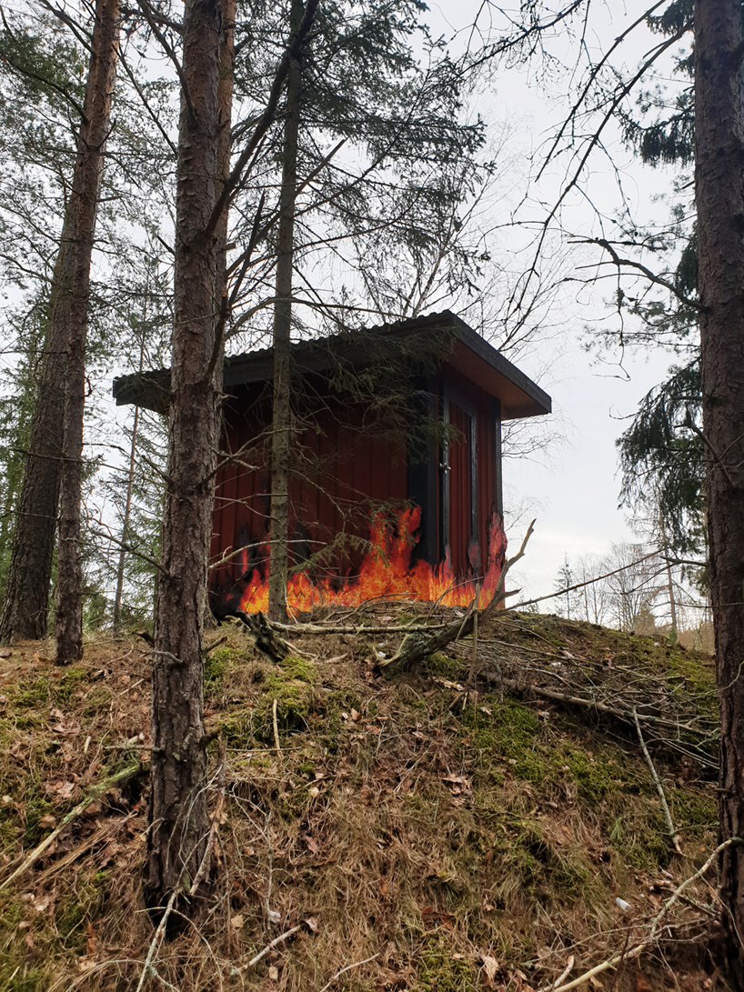 UMA installs a spectacular fire-like lighting system in a swedish forest