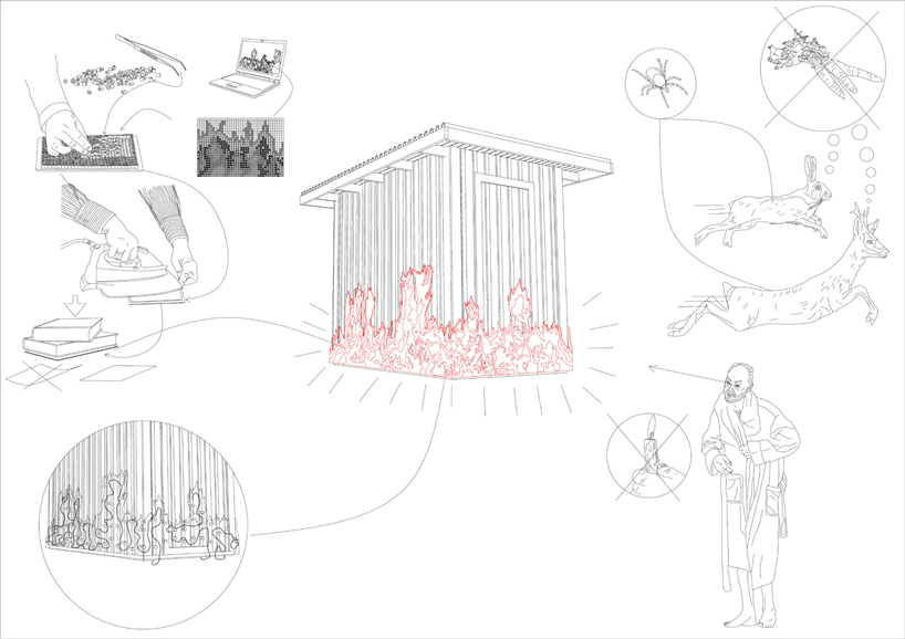 UMA installs a spectacular fire-like lighting system in a swedish forest