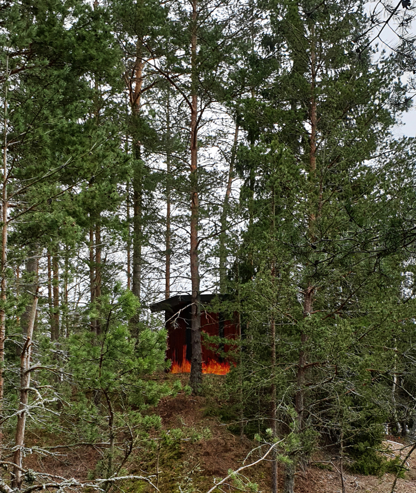 UMA installs a spectacular fire-like lighting system in a swedish forest