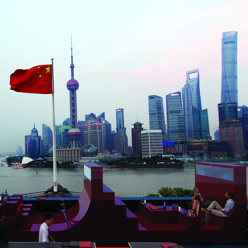 100architects mimics shanghai's famous skyline with bar furniture