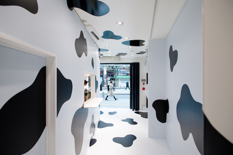 ryusuke&nbsp;nanki covers pop up store 'milk land' in shibuya in cow pattern