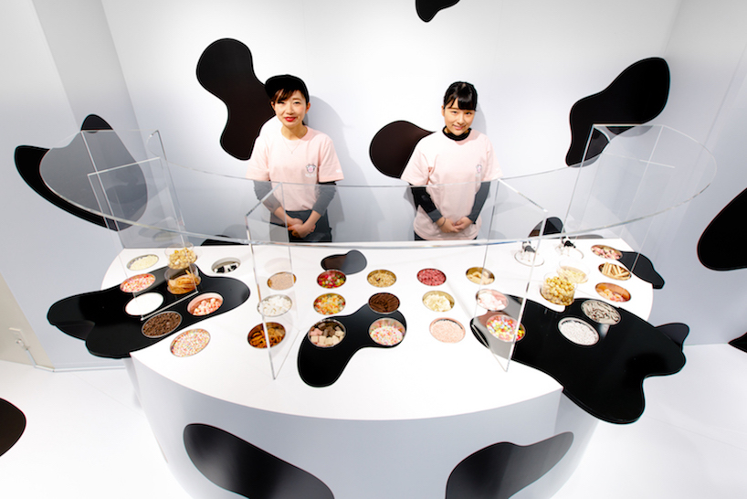 ryusuke&nbsp;nanki covers pop up store 'milk land' in shibuya in cow pattern