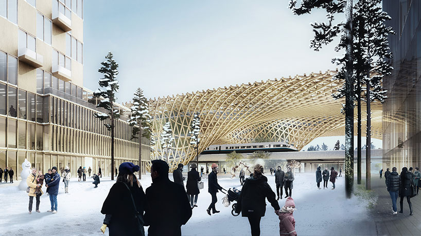 erik giudice architects proposes wooden canopy for jonkoping station in sweden