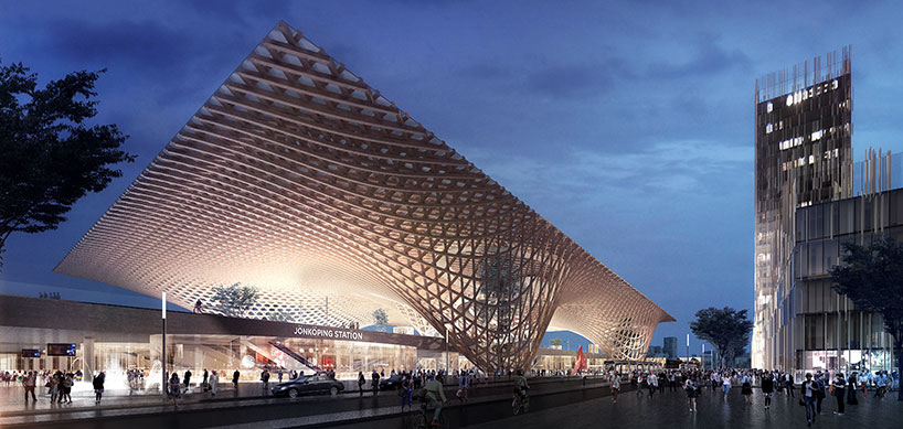 erik giudice architects proposes wooden canopy for jonkoping station in sweden