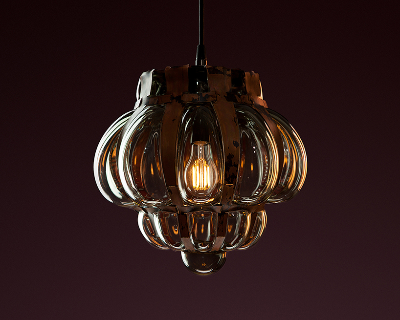 colin westeinde uses copper and molten glass in parametric pendant