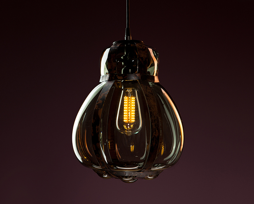 colin westeinde uses copper and molten glass in parametric pendant