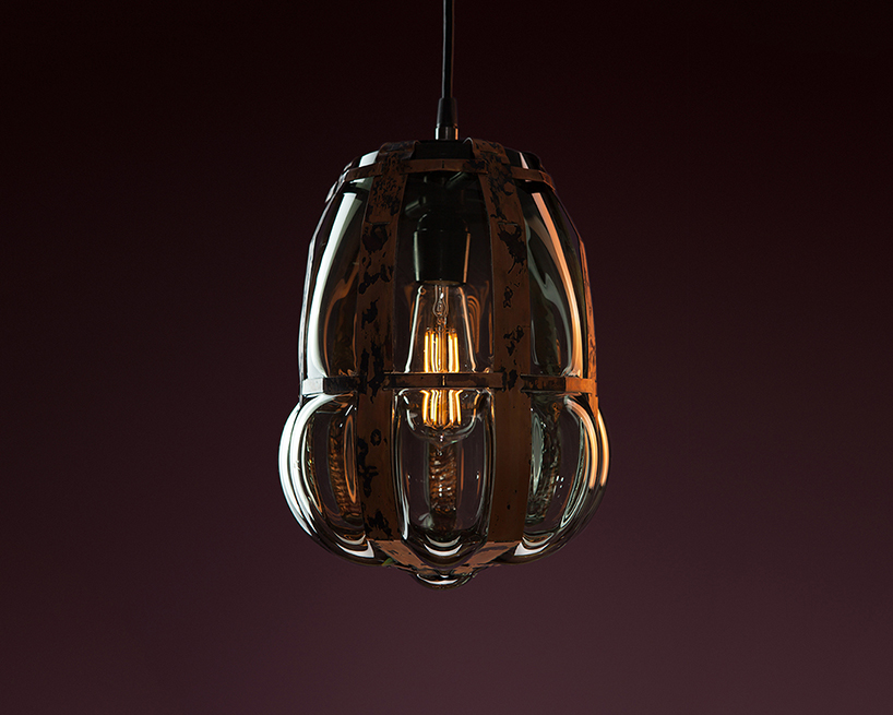 colin westeinde uses copper and molten glass in parametric pendant