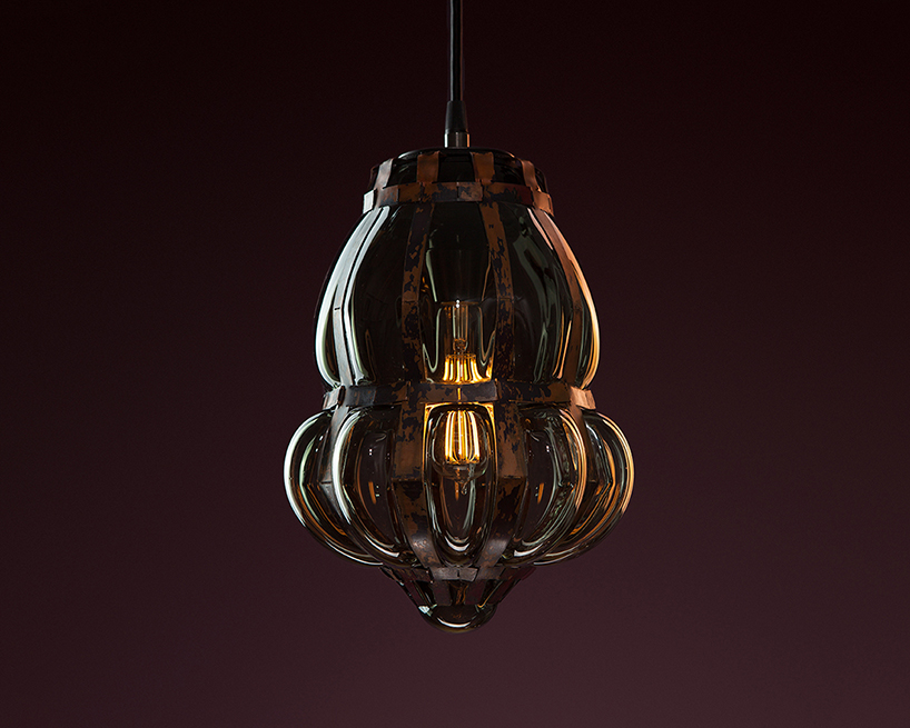 colin westeinde uses copper and molten glass in parametric pendant