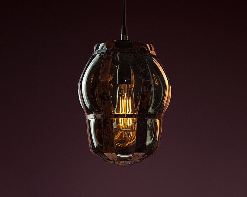 colin westeinde uses copper and molten glass in parametric pendant
