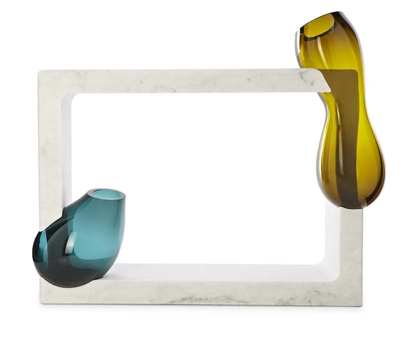 emmanuel babled fuses hand-blown glass and carrara marble with osmosi line