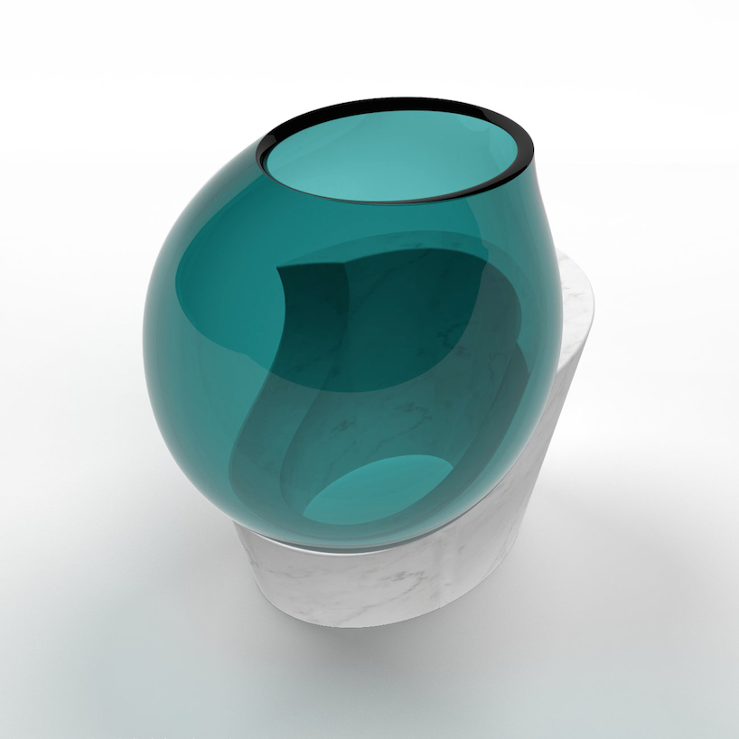 emmanuel babled fuses hand-blown glass and carrara marble with osmosi line