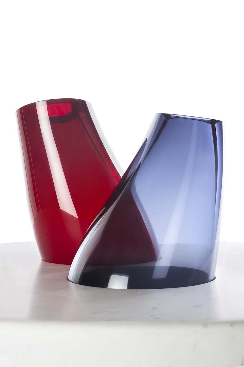 emmanuel babled fuses hand-blown glass and carrara marble with osmosi line