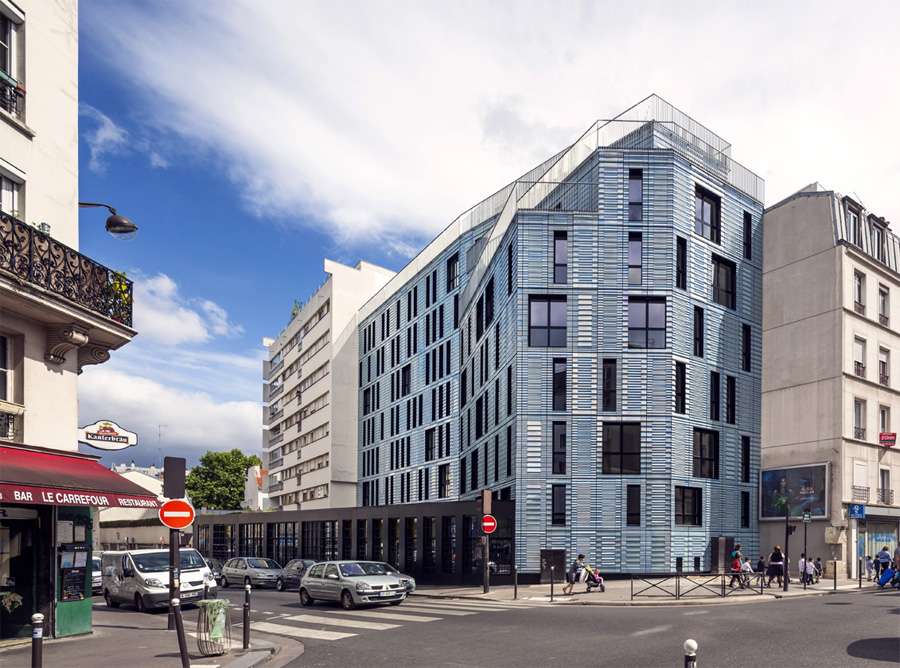 terracotta-clad social housing and restaurant in paris by PERIPHERIQUES