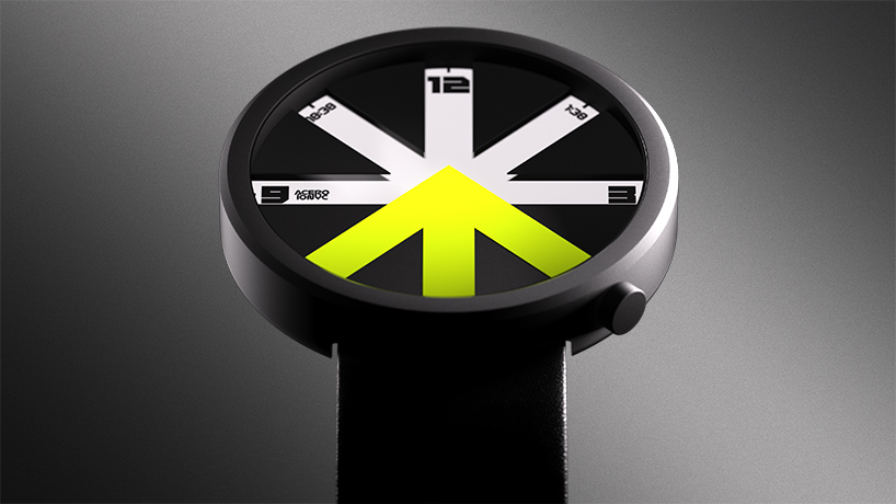 colored arrow dial rotates over eight transparent dividers in ion lucin's arrowatch