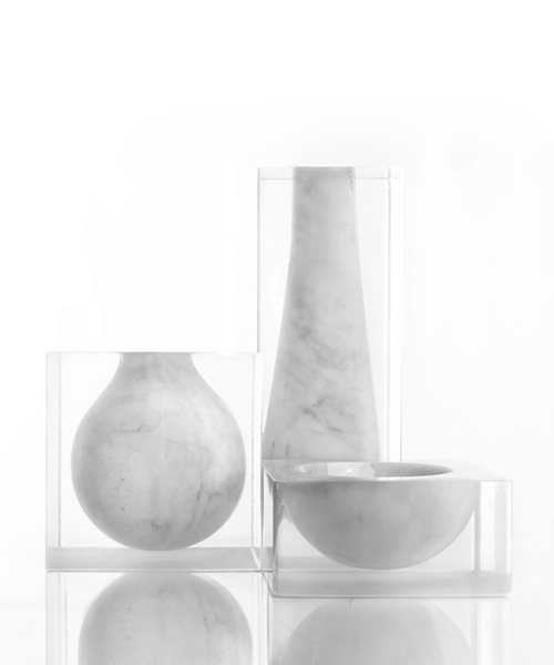 moreno ratti casts carrara marble vessels within resin blocks