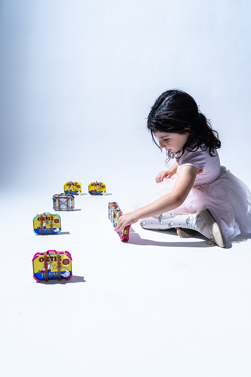studio knob transforms iconic ortiz sardine cans into tiny sculptural suitcases