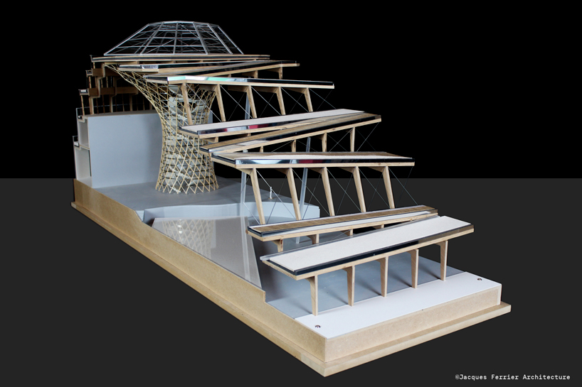 jacques ferrier's origami-shaped water park in france emerges as a built landscape