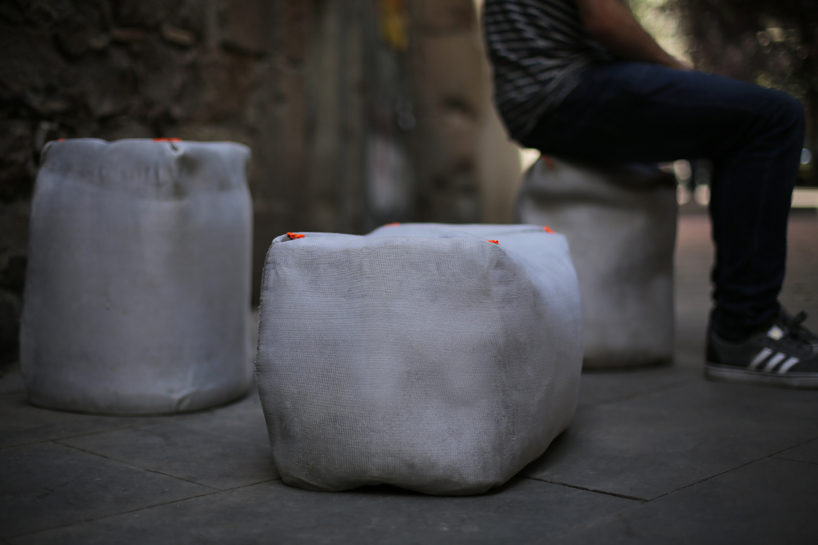 miriam estévez marries concrete & canvas in fabric. seating collection