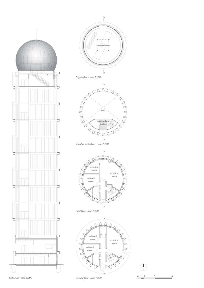 barthélémy griño architectes raises a perforated radar tower in saclay, paris