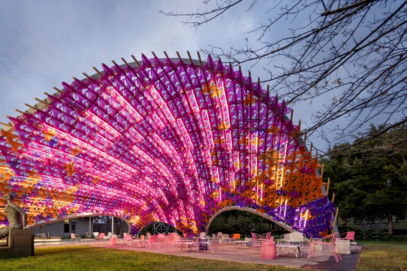 john wardle architects kicks off NGV initiative with bright pink pavilion