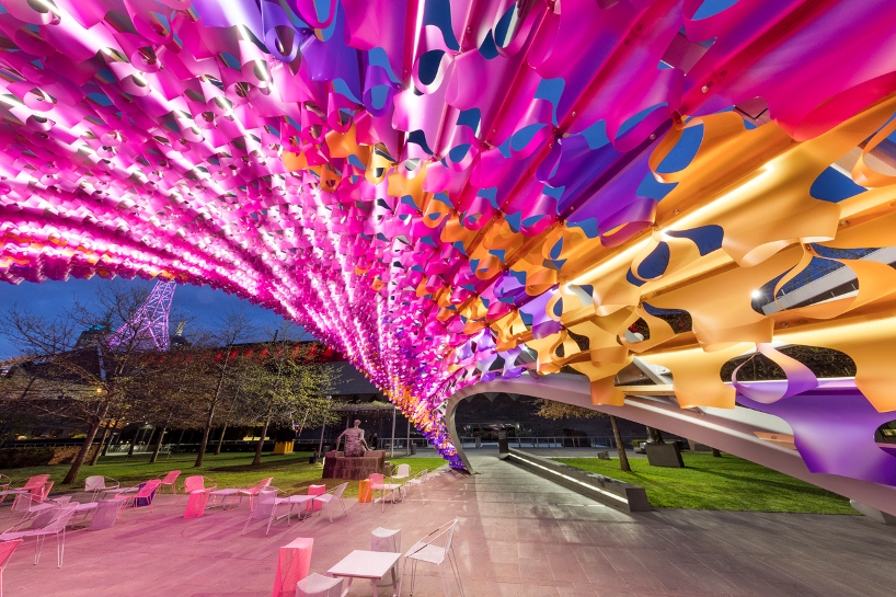 john wardle architects kicks off NGV initiative with bright pink pavilion