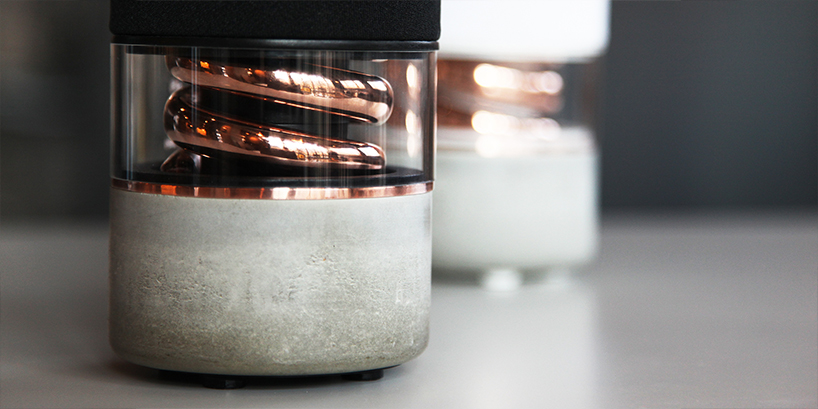 pavilion speaker by hult design unifies acoustic needs with copper and concrete details