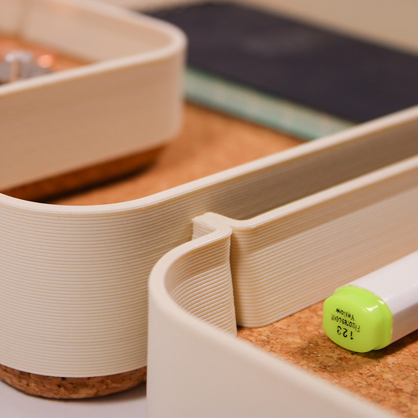 recycled food packaging turns into vibrant 3D-printed series of office items