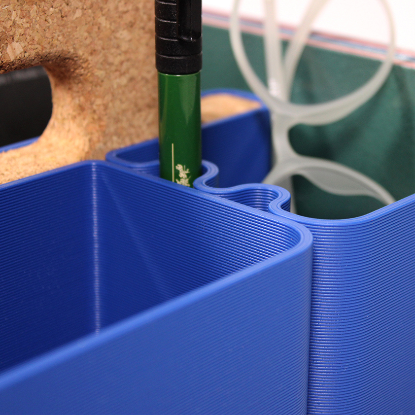recycled food packaging turns into vibrant 3D-printed series of office items