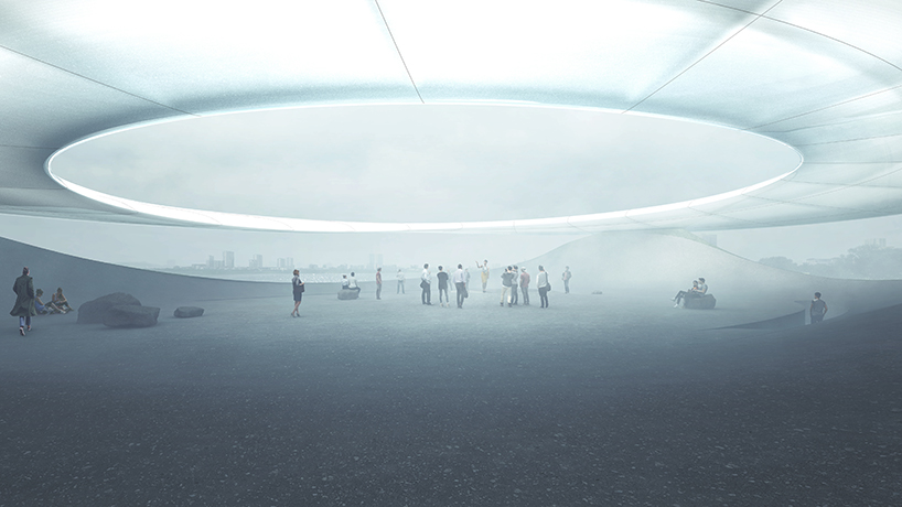 technology center by reform in china hovers above xinglong lake like an interstellar halo