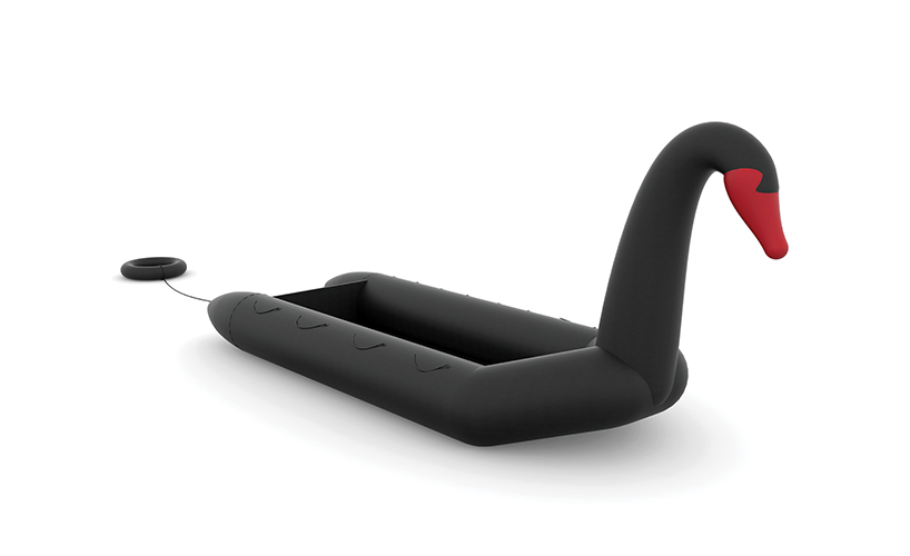 vacation vs immigration: designers fuse a refugee boat with an inflatable swan designboom