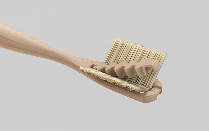 the everloop toothbrush is made with replaceable bamboo bristles and recycled plastic designboom