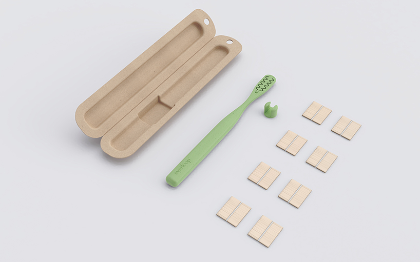 sikat gigi everloop dibuat dengan bulu bambu yang dapat diganti dan desain plastik daur ulang