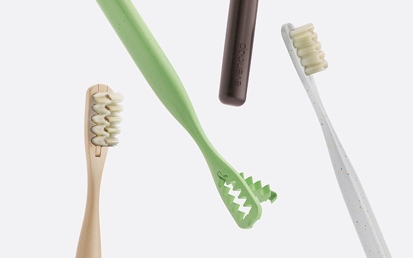 the everloop toothbrush is made with replaceable bamboo bristles and recycled plastic designboom