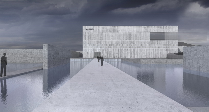 georges batzios proposes water emerging monoliths for museum competition in greece