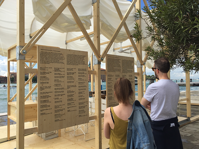 omri revesz designs a street cinema for the VAC foundation during the venice film festival