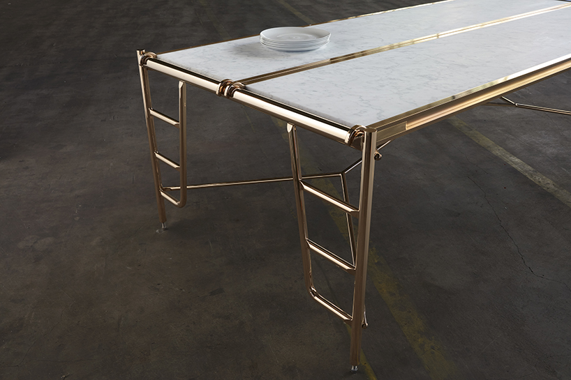 eddy sykes utilizes marble & bronze to pay homage to the lowly scaffold