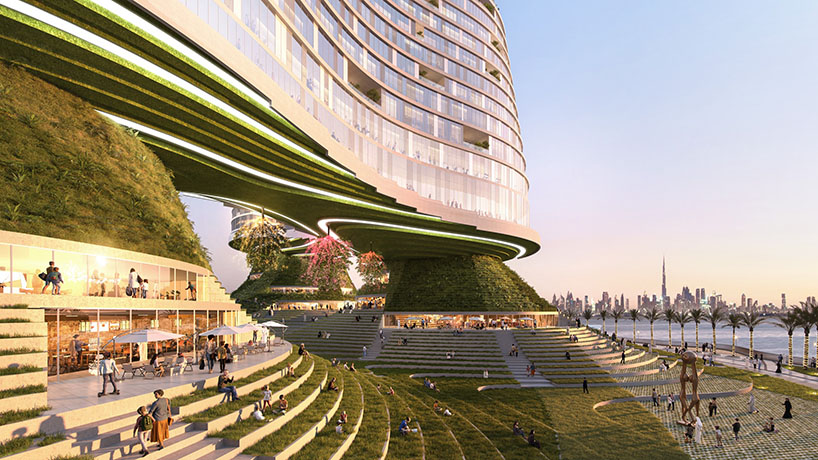 undulating contours outline hilly evergreen residential tower on dubai creek harbor