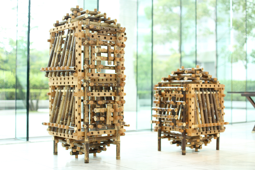 shigeki yamamoto builds intricate cabinet from japanese bamboo and german oak designboom