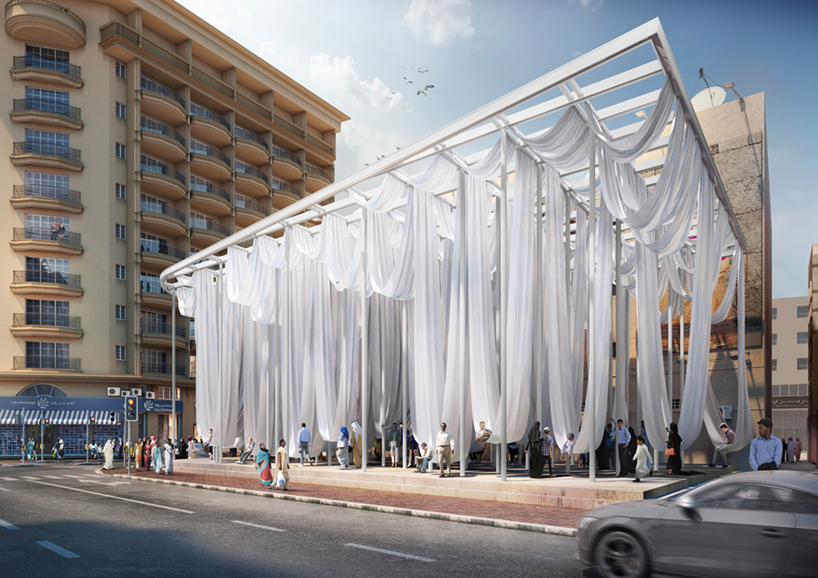 katayoun lazar + pinkcloud.dk's 'dubai smiles', a recreational pavilion with huge hammocks in dubai