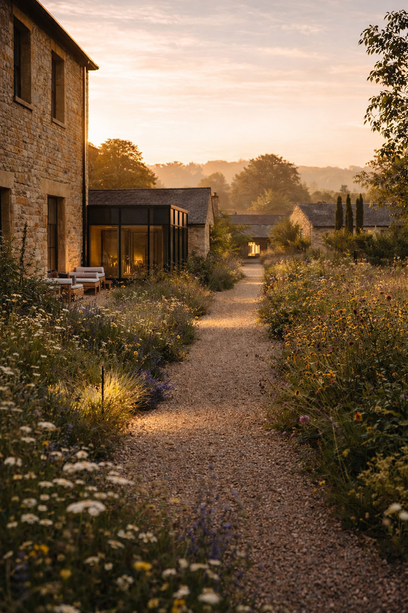 stone-built meadows boutique hotel takes shape around gardens in rural UK - 3