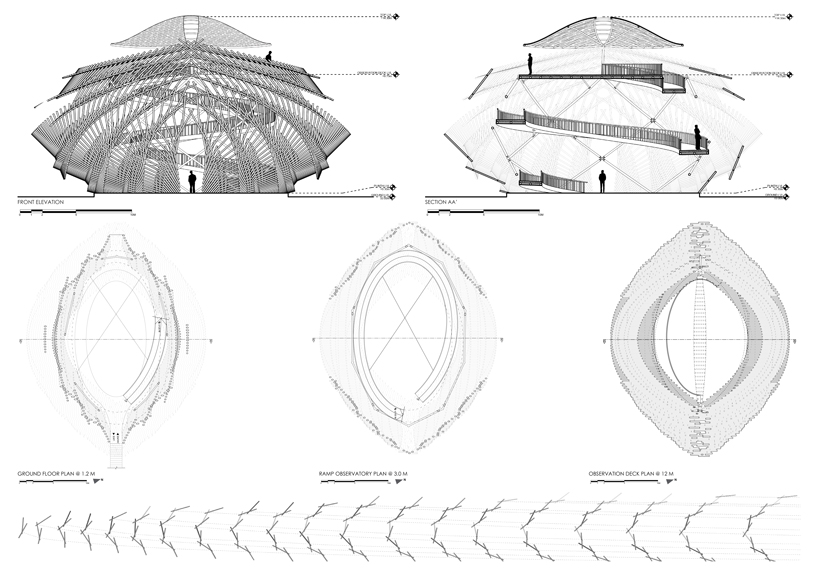 NUDES proposes a flamingo observatory made from 'twigs' in abu dhabi