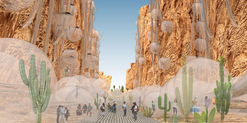 EUREKA! replaces the mexico-US barrier for a street with a vibrant free trade market