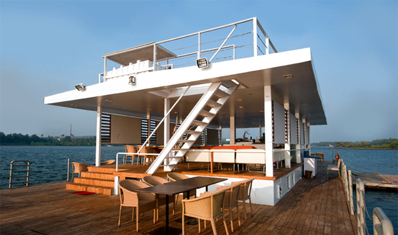 SDM architects restores a steel barge in india, into a floating restaurant