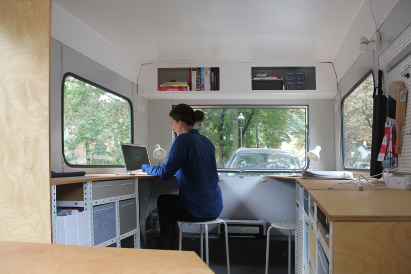 guerilla architects' 'der stadt:symbiont' is a co-working space inside a caravan
