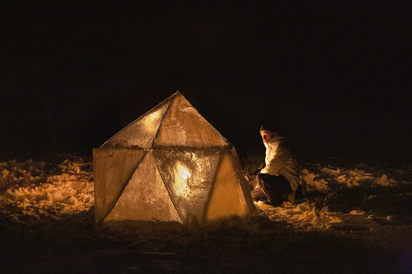 nikolas and lukas bentel construct the geodesic igloo from triangular sheets of ice designboom