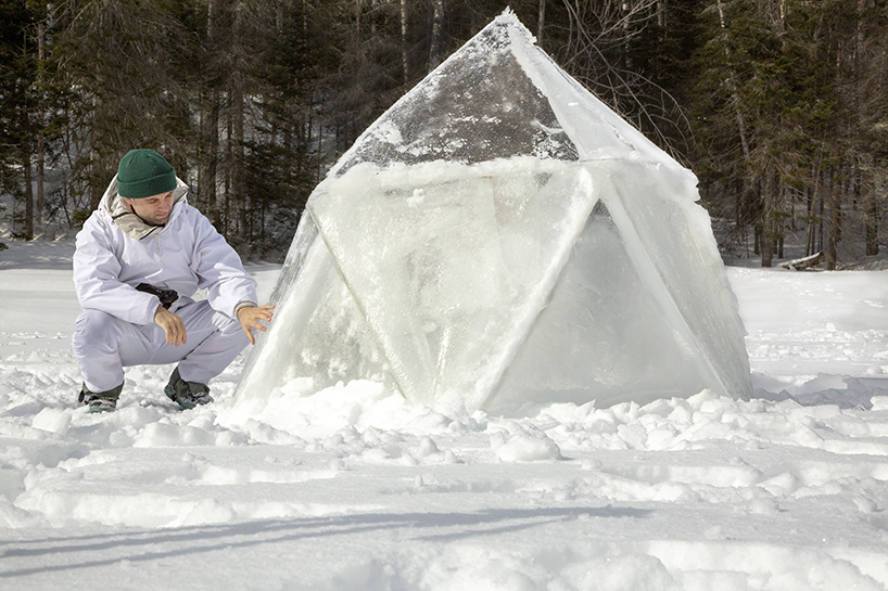 nikolas and lukas bentel construct the geodesic igloo from triangular sheets of ice designboom