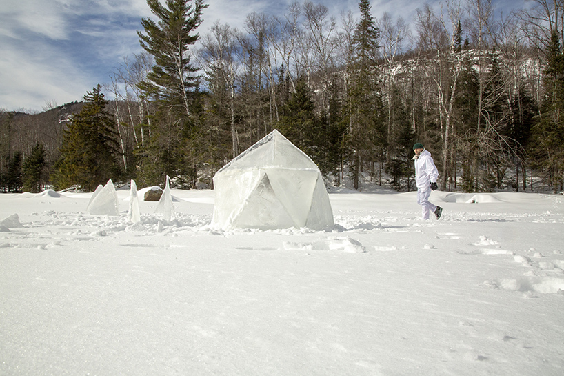 nikolas and lukas bentel construct the geodesic igloo from triangular sheets of ice designboom