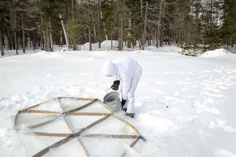nikolas and lukas bentel construct the geodesic igloo from triangular sheets of ice designboom